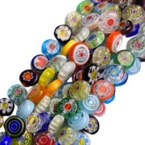 Assorted Venetian glass flat round beads 8mm - Qty: 48 pcs. GB7090