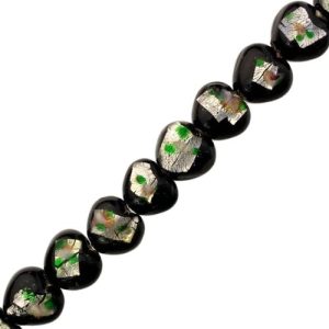 Venetian glass black heart beads - Qty: 25 pcs - FB0703