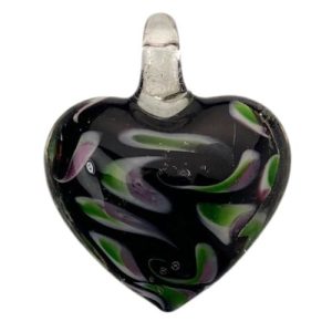 Glass heart pendant -Black- Qty: 1 pc - FP0814