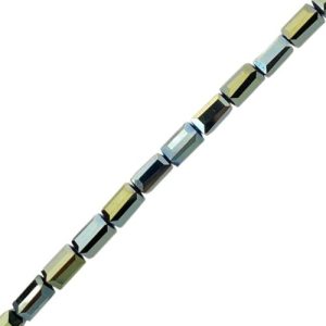 Faceted glass rectangle bead 4x8mm - Metallic Green - Qty: 50 pcs. - GB2237