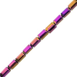 Faceted glass rectangle bead 4x8mm - Opaque Aurora Borealis - Qty: 50 pcs. - GB2238