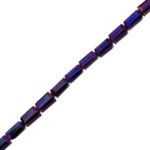 Faceted glass rectangle bead 4x8mm - Metallic Purple - Qty: 50 pcs. - GB2240