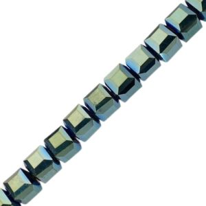 Faceted glass cube bead 8mm - Metallic Green - Qty: 44 pcs. - GB2241