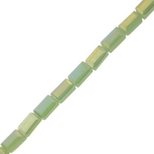 Faceted glass rectangle bead 4x8mm - Light Green AB - Qty: 50 pcs. - GB2304