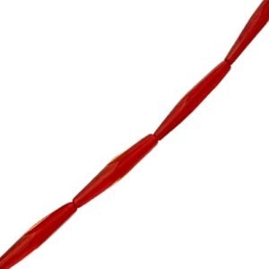 Elongated faceted glass bicone bead - Red - Qty: 16 pcs. - GB0550